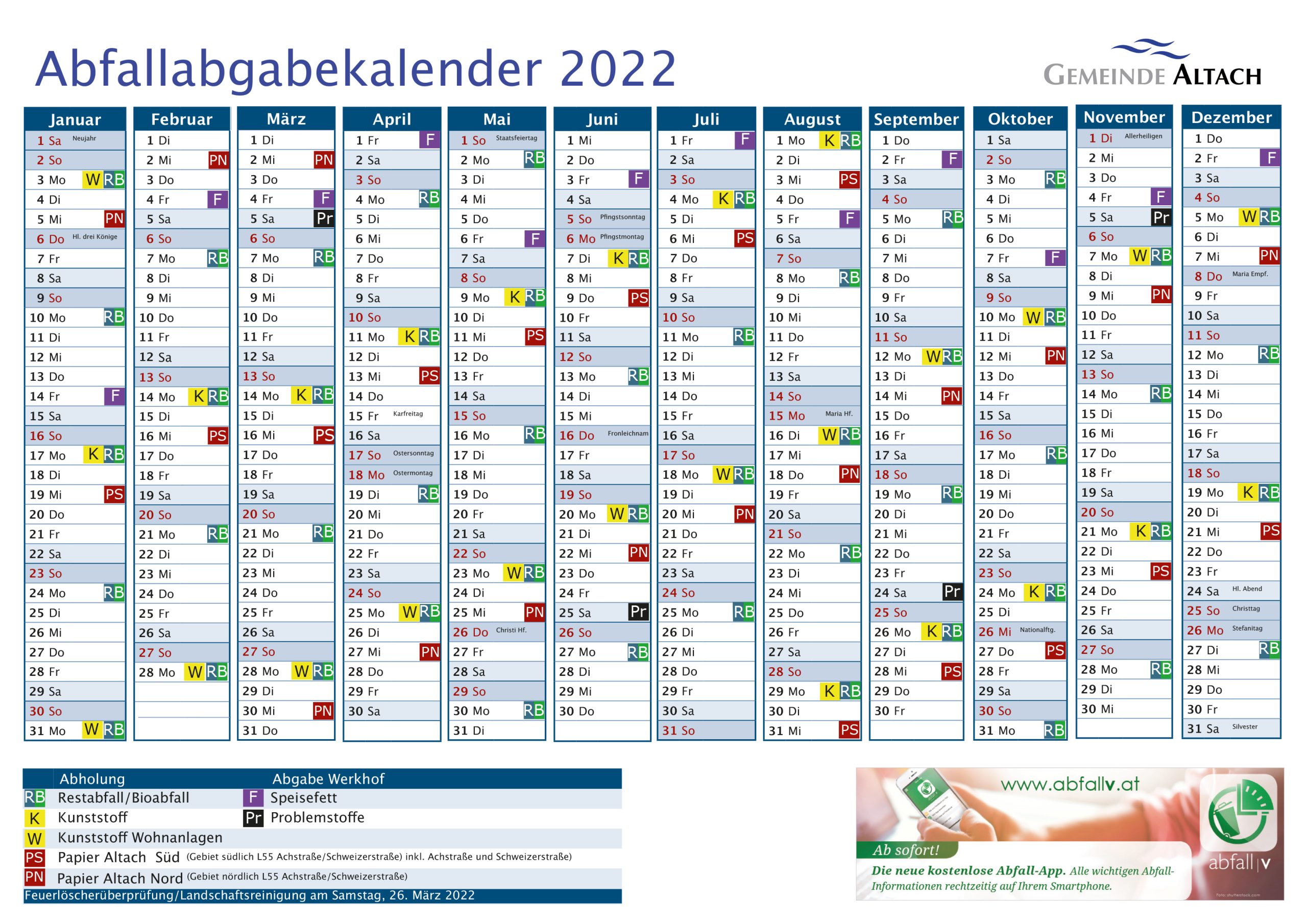 Abfallkalender Altach 2022